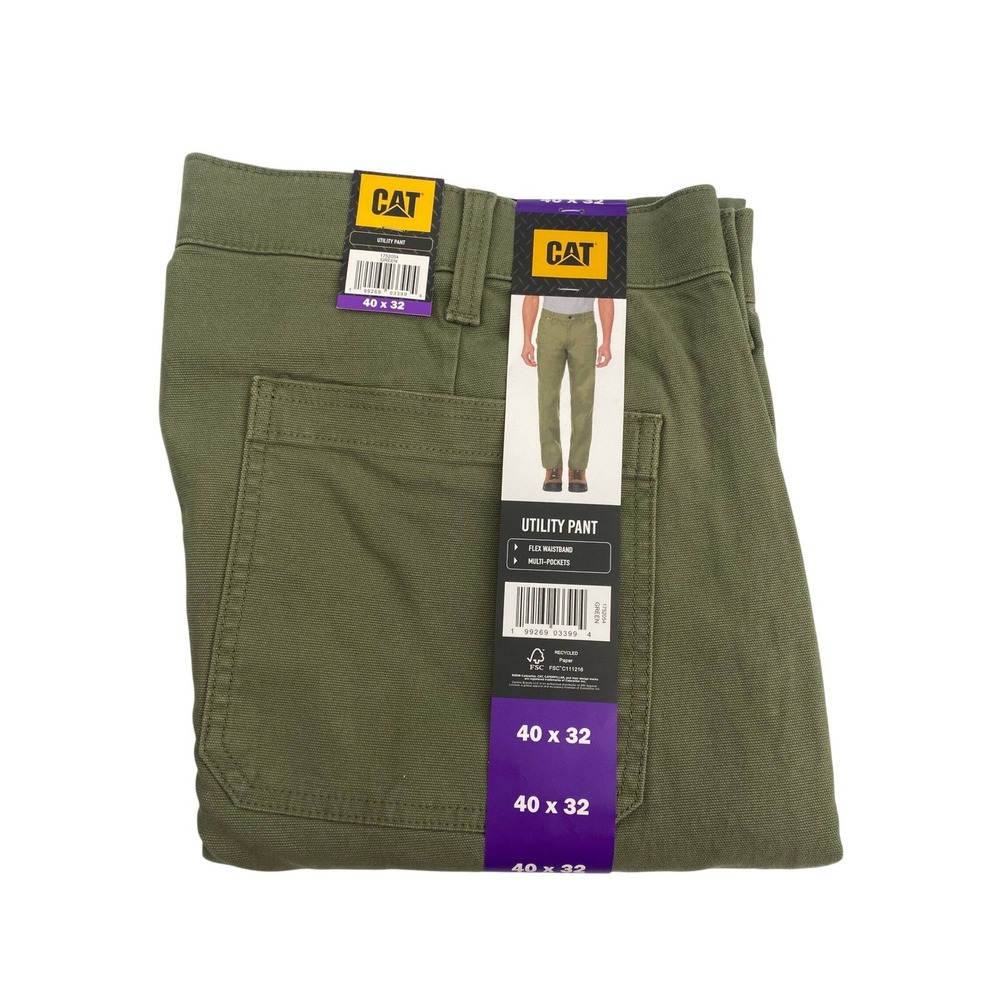 Caterpillar Utility Canvas Pants Mens 40x32 Green New Flex Waistband Workwear
